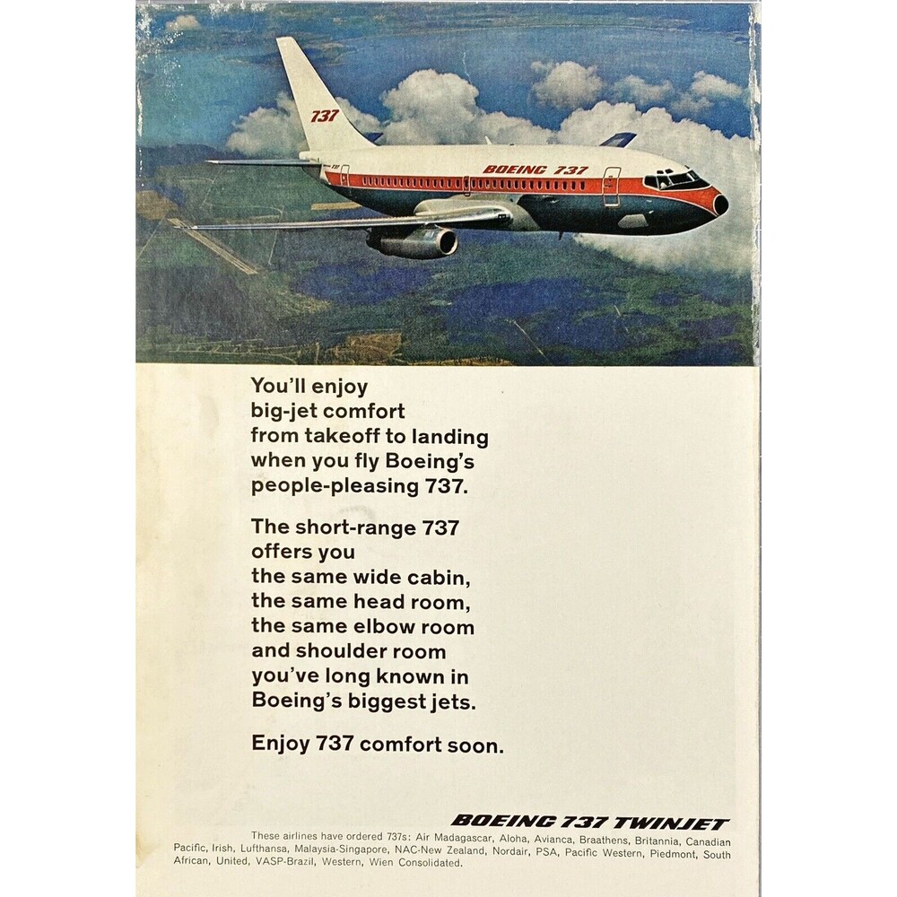 Boeing 737 Twinjet "Enjoy 737 Comfort Coming Soon" Vintage Print Ad 1969